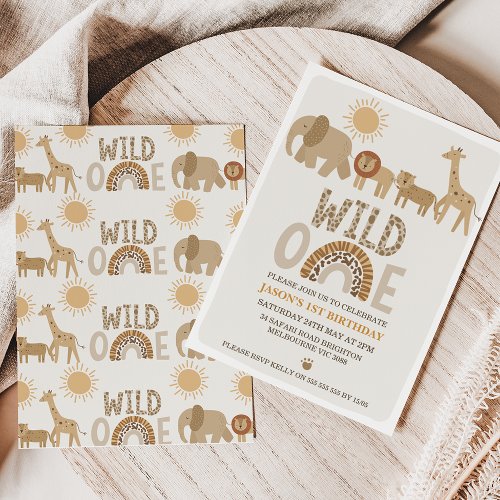 Modern Boys Safari Wild One 1st Birthday Invitation
