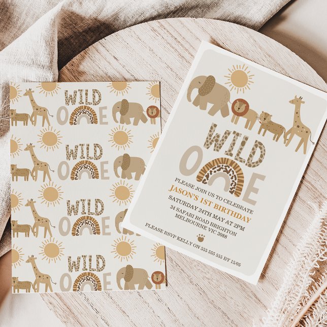 Modern Boys Safari Wild One 1st Birthday Invitation (Creator Uploaded)