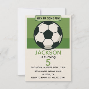 Modern Boys Soccer Birthday – Green Theme Invitation