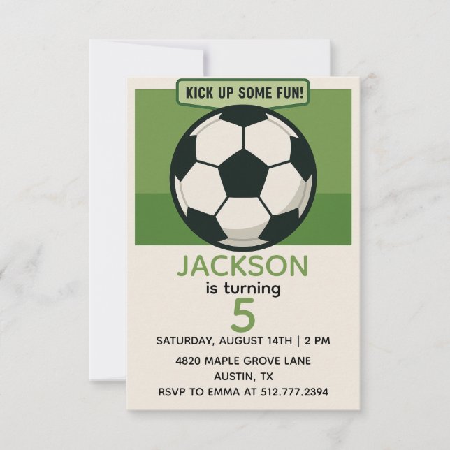 Modern Boys Soccer Birthday – Green Theme Invitation (Front)
