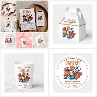 Modern Boys Sports Balls All Star 1st Birthday 