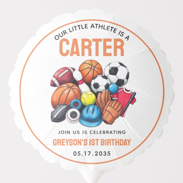 Modern Boys Sports Balls All Star 1st Birthday  Balloon (Front)