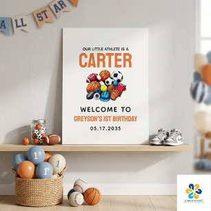 Modern Boys Sports Balls All Star 1st Birthday Foam Board