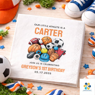 Modern Boys Sports Balls All Star 1st Birthday  Napkins