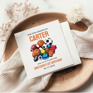 Modern Boys Sports Balls All Star 1st Birthday Napkins