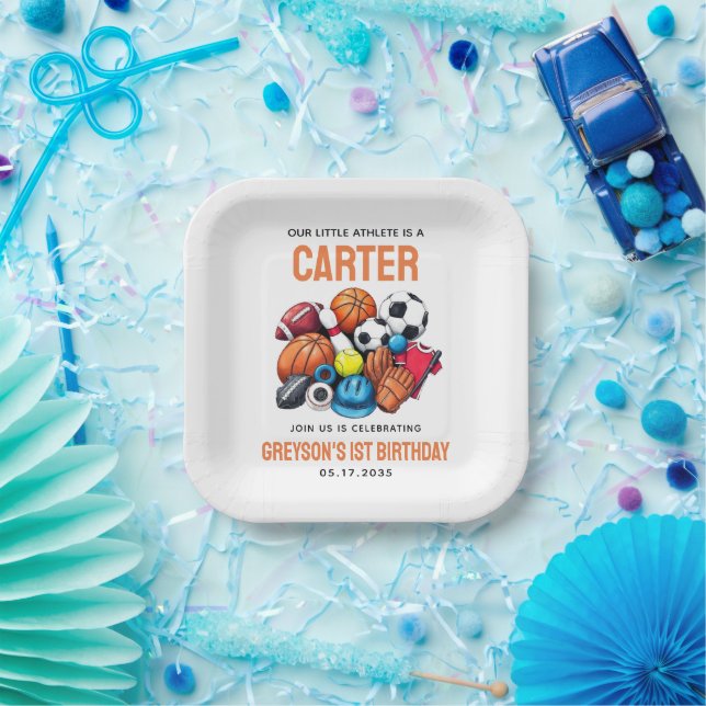 Modern Boys Sports Balls All Star 1st Birthday  Paper Plates (Party)