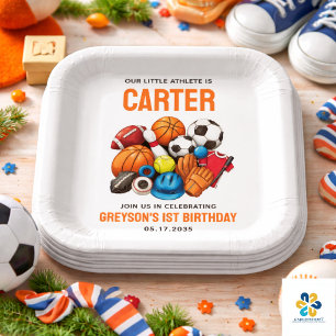 Modern Boys Sports Balls All Star 1st Birthday  Paper Plates