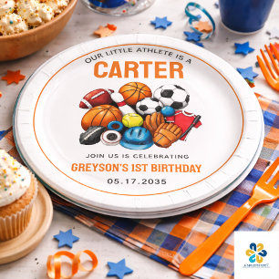 Modern Boys Sports Balls All Star 1st Birthday  Paper Plates