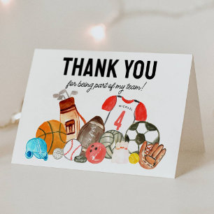 Modern Boys Sports Balls All Star Kids Birthday Thank You Card