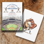 Modern Boys Sports Baseball Stadium Birthday Party Invitation<br><div class="desc">Dynamic boy's birthday party invitation featuring a baseball stadium with 2 batters and a birthday wish for the all star rookie,  with a sports billboard style vibe. Rust,  navy blue and green hues.</div>