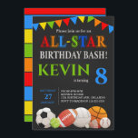 Modern Boys Sports Birthday Invitation<br><div class="desc">Modern Boys Sports Birthday Invitation,  Modern Sports Invitation,  Black Sports Invite,  Sports,  Sports Party Invite,  Sports Birthday Invite,  Sports Party,  Sports Birthday

The size is 5x7"   Backside</div>