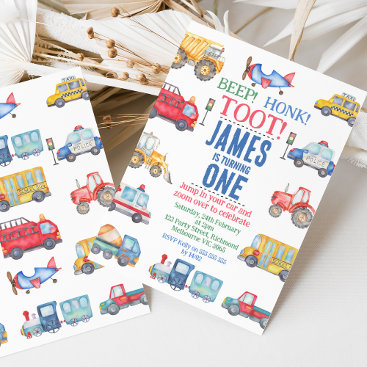 Modern Boys Transport 1st Birthday Invitation