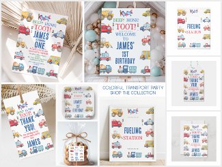 Modern Boys Transport 1st Birthday Invite Decor