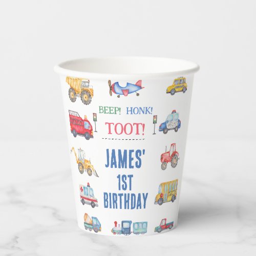 Modern Boys Transport 1st Birthday Paper Cup