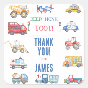 Modern Boys Transport 1st Birthday Thank You Square Sticker