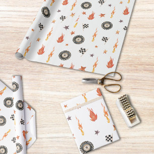 Modern Boys Trucks Racing Checkers Watercolor Wrapping Paper