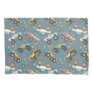 Modern Boys Watercolor Monster Trucks Pattern Pillow Case