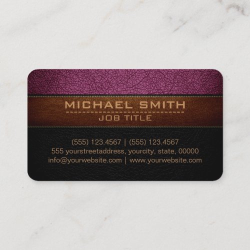 Modern Boysenberry and Black Leather Look Business Card
