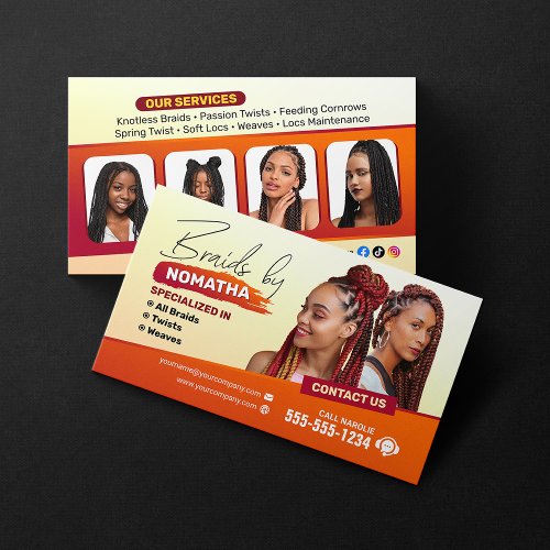 Modern Braiding Salon Braid Stylist Hairstylist  Business Card