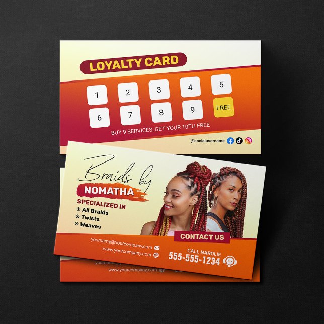 Modern Braiding Salon Braid Stylist Hairstylist  Loyalty Card (Creator Uploaded)
