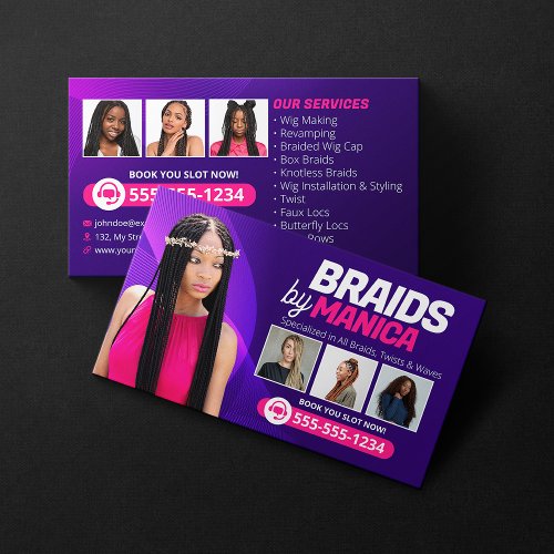 Modern Braiding Salon Hair Extensions Braids Wigs Business Card