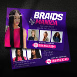 Modern Braiding Salon Hair Extensions Braids Wigs Flyer<br><div class="desc">Promote your braiding and wig services with this stylish and professional flyer template! Showcase your expertise in box braids, knotless braids, wig making, and more on the front. The back features a bold design and ample space for your contact details and branding. Easily customize the text and photos. ****NOTE: Achieve...</div>