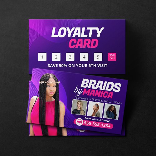 Modern Braiding Salon Hair Extensions Braids Wigs Loyalty Card