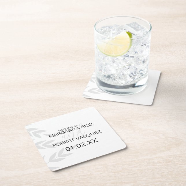 Modern Branch Gray Black White Square Paper Coaster (Insitu)
