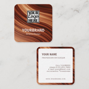 Modern Branch Mahaghoni Wavy Wood Brown with Logo Square Business Card