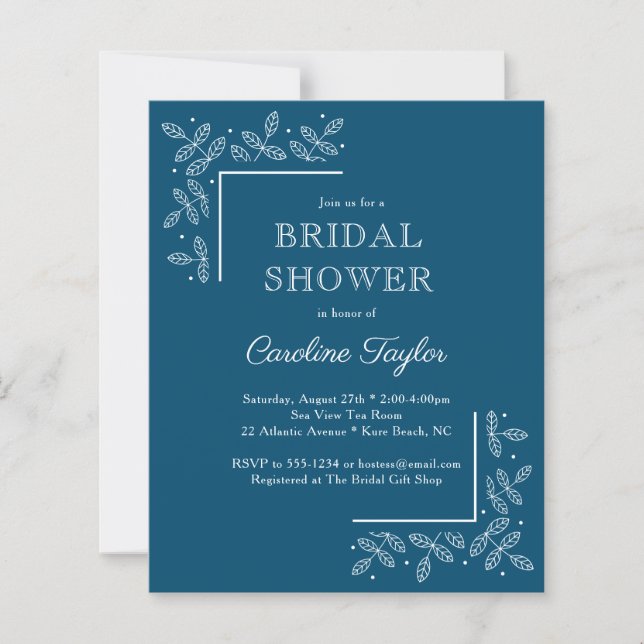 Modern Branches Blue Bridal Shower Invitation (Front)