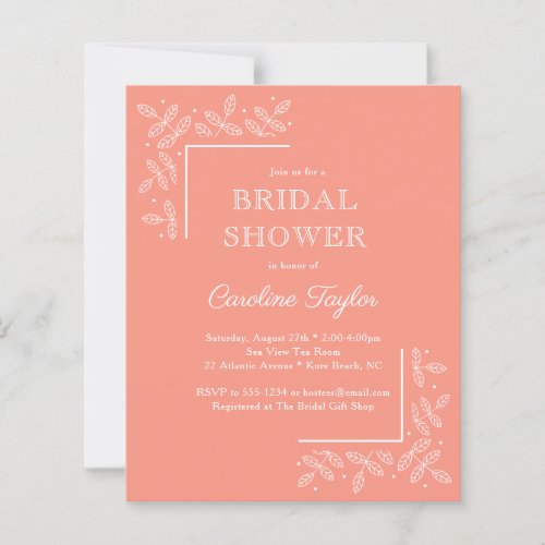 Modern Branches Coral Bridal Shower Invitation