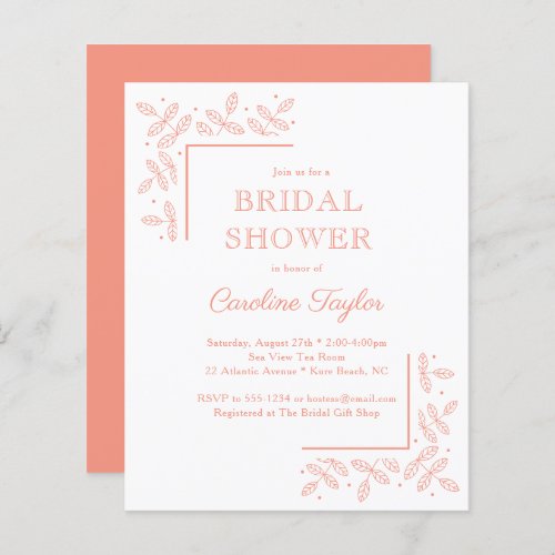 Modern Branches Coral Bridal Shower Invitation