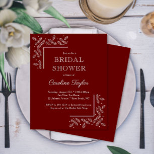 Modern Branches Dark Red Bridal Shower Invitation