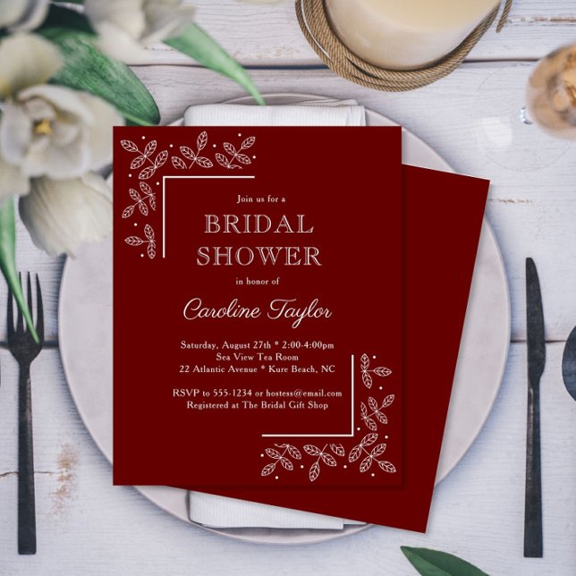 Modern Branches Dark Red Bridal Shower Invitation (Creator Uploaded)