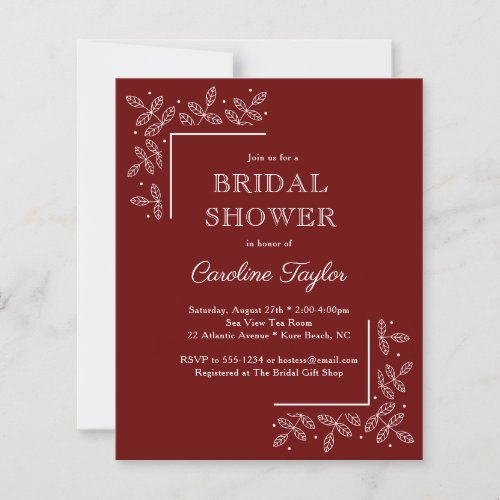 Modern Branches Dark Red Bridal Shower Invitation