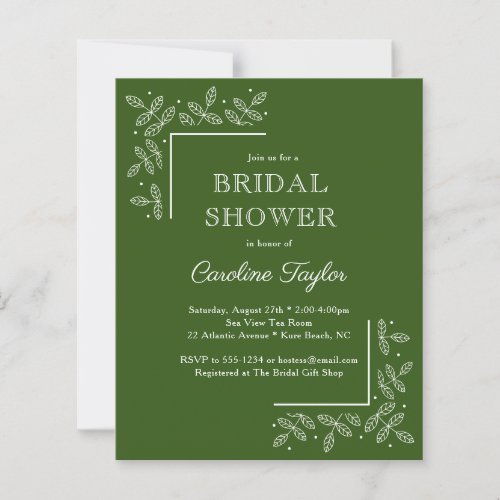 Modern Branches Green Bridal Shower Invitation