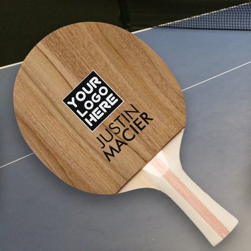 Modern Brand Logo Image Rustic Wood Custom Name Ping Pong Paddle