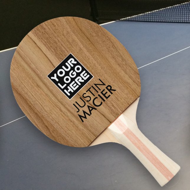 Modern Brand Logo Image Rustic Wood Custom Name Ping Pong Paddle (Creator Uploaded)
