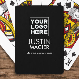 Modern Brand / Logo / Photo Custom Name Black Poker Cards