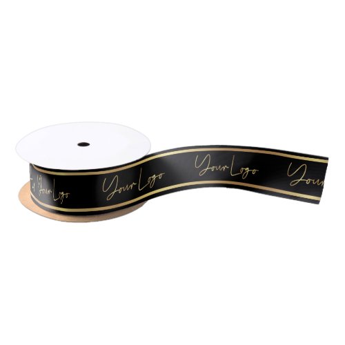 Modern Branded Business Logo Black and Gold Satin Ribbon