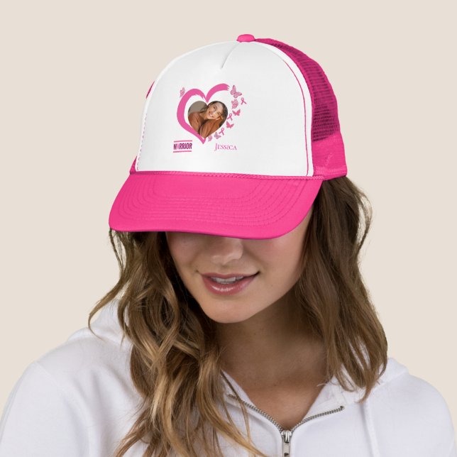 Modern Breast Cancer Awareness Warrior Photo Name  Trucker Hat (In Situ)