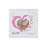 Modern Breast Cancer Custom Heart Photo Name  Stone Magnet