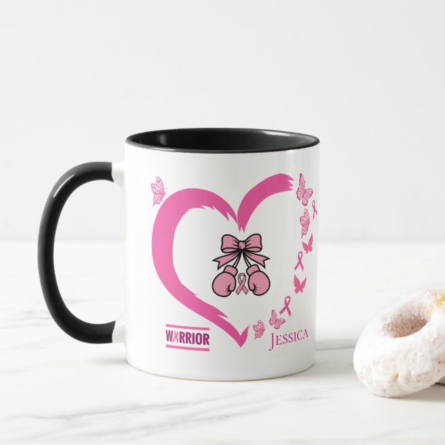 Modern Breast Cancer Warrior Customizable Name  Mug (With Donut)