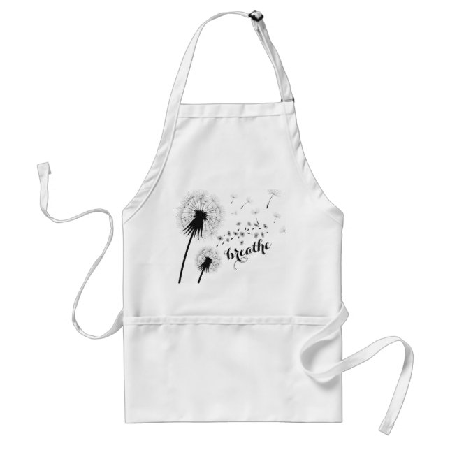 Modern BREATHE Dandelion Inspirational Quote Adult Apron (Front)