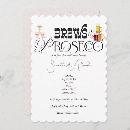 Modern Brews  Prosecco Couples Wedding Shower Invitation