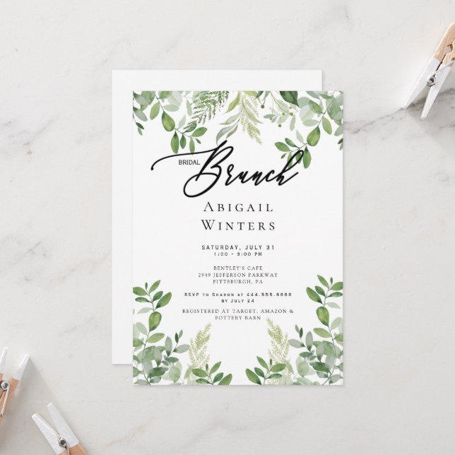 Modern Bridal Brunch Foliage Bridal Shower I Invitation (Front/Back In Situ)