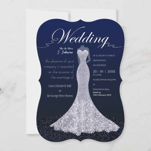 Modern bridal dress wedding invitation Postcard (Front)
