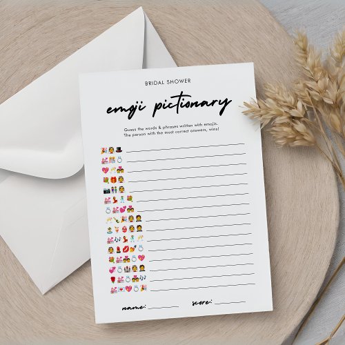 Modern Bridal Emoji Pictionary Game with Answers Invitation