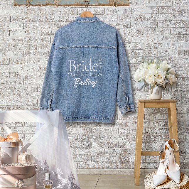 Modern Bridal Party Bride Squad Maid of Honor Denim Jacket (Unique Personalized Bride Squad Denim Jacket for Bridal Party or Bridal Shower Gift Ideas)