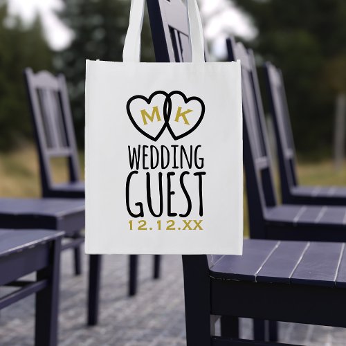 Modern Bridal Party Wedding Guest Heart Monogram  Grocery Bag
